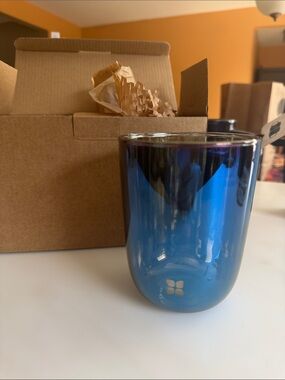 Iridescent Blue Double-Wall Glass Tumbler - Stylish Insulated Drinkware